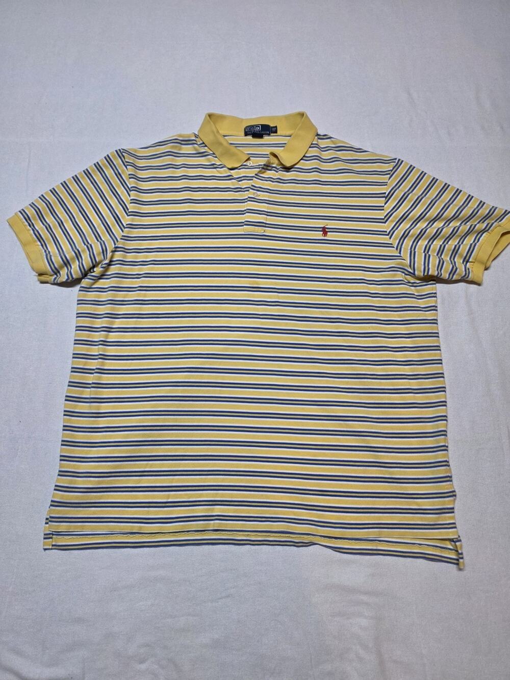 Polo Ralph Lauren Polo Shirt Mens 3XB 3X Big Yellow Striped Short Sleeve Casual
